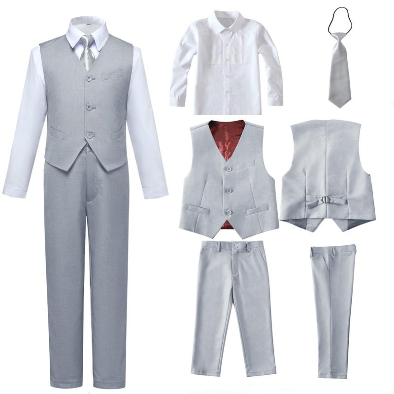 SaiLiiny Kids Suits for Boys Wedding Dresswear Toddler Suit Vest and Pants Sets for Boy Size 4T Gray - Image 3